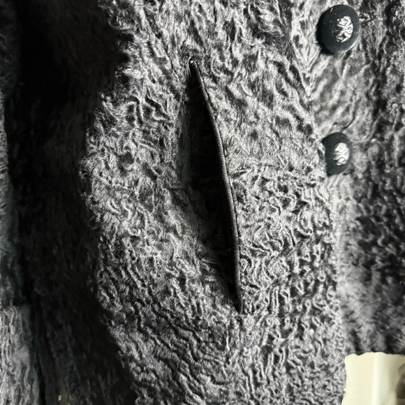 Vintage Persian Curly Lamb Swing Coat Black Round Buttons Short Size M - Picture 5 of 12